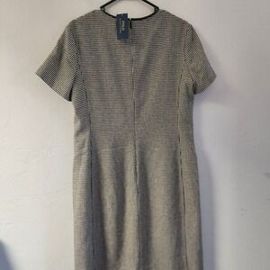 Polo Ralph‎ Lauren Black Tan Dress 12 Houndstooth Wool Leather Neckline Lined